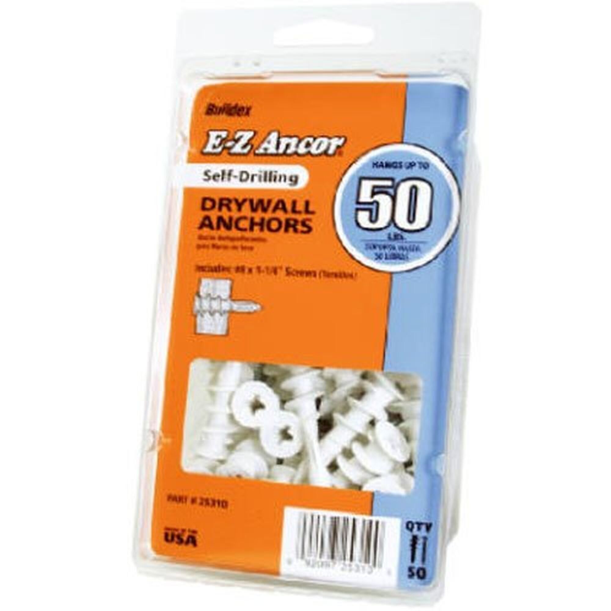 E-Z Ancor, 1-5/8x#8 Phillips Flat Head Drywall Anchor 4pk, Model# 25310